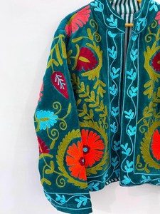 Celebrate Timeless Craftsmanship Handmade Green Suzani Embroidered <b>Velvet</b> <b>Jacket</b> Vibrant Floral Boho Luxurious Coat For <b>Women</b> - Product Image 5
