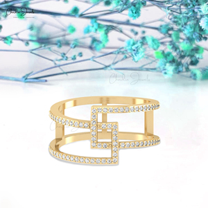 Trendy Products Natural 0.9mm Pave <b>Set</b> White Diamond Bypass <b>Ring</b> in 14k Solid Gold Stackable Wedding Band Jewelry For <b>Women</b> - Product Image 4