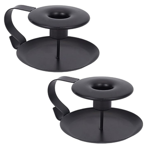 <b>Black</b> Metal Vintage Style <b>Candlestick</b> <b>Holders</b> with Handle Rustic Country Style Table Decorations for Christmas Decoration - Product Image 1