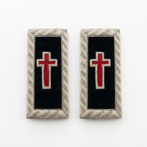 Black Silver Epaulette Pair Red <b>Cross</b> Design Hand Embroidered Ceremonial Shoulder Board <b>Patch</b> - Product Image 1