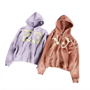 Custom Vintage Heavyweight Regular Fit <b>Zip</b>-Up Hoodie 100% Cotton Breathable Windproof Eco-Friendly Distressed Embroidery Men's - Product Image 1