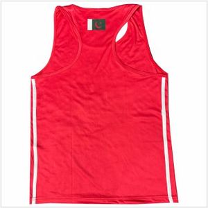 Ensemble de débardeur et short de boxe sportif en polyester satiné rouge respirant, uniforme d'entraînement personnalisé ODM avec logo frontal pour le kick-boxing - Product Image 4