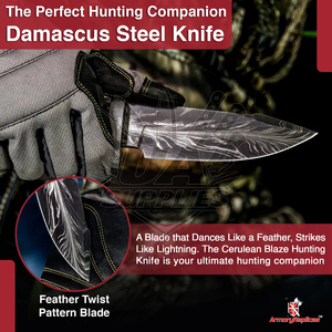 Cuchillo de Caza UA Supplies Industrial de Alta Calidad con Hoja de Acero Damasco con Patrón de Plumas en Mosaico y Mango Ergonómico de Madera - Product Image 4