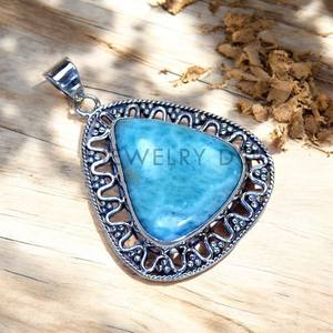 Pendentifs et breloques en argent sterling 925 avec pierre précieuse Larimar naturelle, vente en gros de pendentifs en argent et bijoux tendance - Product Image 1