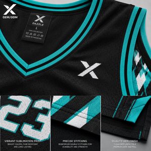 Conjunto de Camiseta de Baloncesto sin Mangas Transpirable Personalizada X Dazzle, Impresión por Sublimación, Cuello en V, Secado Rápido, Poliéster, Unisex, Deportivo para Adultos - Product Image 3