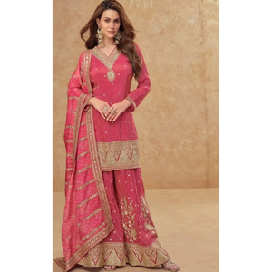 Ensemble Sharara de luxe pour femme – Tenue de cérémonie brodée avec dupatta assorti - Product Image 1