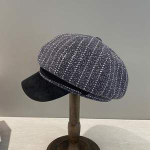 Striped Wool Newsboy Cap Unisex Autumn Spring Casual Hat 56-58CM Adult <b>Beret</b> Style - Product Image 3
