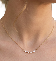 Kalung Emas Padat 10K 14K 18K Model Batang Melengkung Berlian, Kalung Minimalis Modern, Liontin Cluster, Perhiasan Pernikahan