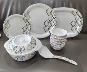 Modern melamine <b>Dinnerware</b> <b>Set</b> Geometric Pattern Round Plates Bowls Serving Spoon Dishwasher Safe - Product Image 1