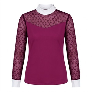 Camisa de Equitación de Manga Larga Color Verde Menta para Mujer, Cuello Alto, Spandex/Poliéster, Transpirable, Secado Rápido, Alta Calidad - Product Image 5