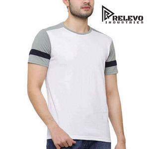 เสื้อยืดคอกลมแขนสั้นทรงปกติสำหรับผู้ชายจาก Relevo Industries ตัดต่อสีสัน แต่งขอบตัดกัน ผ้าเจอร์ซีย์ถักลำลอง 100% ผ้าฝ้ายด้านหน้า - Product Image 6
