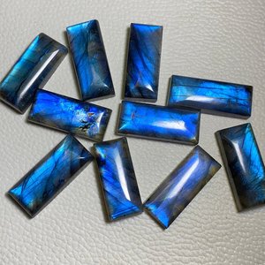 Labradorite naturelle 8x16mm, cabochon rectangulaire, taille baguette, bleu irisé, pierre précieuse en vrac pour la fabrication de bijoux, vente en gros - Product Image 6