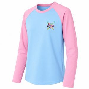 เสื้อยืดแขนยาวผู้หญิง Gamma Phi Delta Raglan ปักลายลำลอง สีชมพู-น้ำเงินตัดกัน ปักตราสัญลักษณ์ คอปกสีตัดกัน - Product Image 4