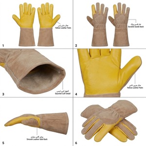 ถุงมือเชื่อมหนังแพะสีเหลืองพรีเมียมและหนังวัวแยกชั้น ทนความร้อน แขนยาว ป้องกันอันตรายสำหรับงานอุตสาหกรรม - Product Image 3