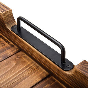 Bandeja rectangular decorativa de madera envejecida hecha a mano con asas de metal para servir desayuno, té, café y decoración. - Product Image 3