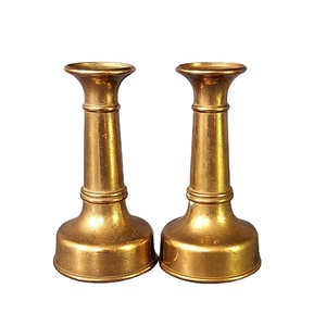 Round Shape Gold Finish <b>Brass</b> Candle Holder Candle Holders for Wedding and Home Decor <b>Brass</b> <b>Candlestick</b> Holder Set of 2 - Product Image 1