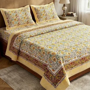 Hand Block Print Cotton Bedsheet Ethnic Floral Indian Bedding for Home Decor for Best Price - Product Image 3