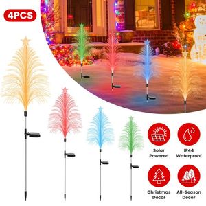 7 Color Solar Christmas Tree Stake Lights (4 Pack) IP44 Waterproof Outdoor Decor with Lifelike Fiber Optic Cedar Design Star - Product Image 2