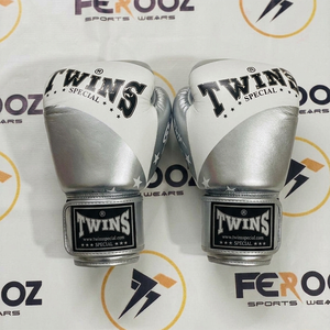 Guantes de Boxeo Hechos a Medida, de Cuero Vacuno Genuino, Color Blanco Plateado, para Muay Thai, para Adultos, Gran Venta - Product Image 1