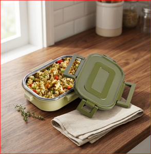 Petite boîte à lunch en acier 600 ml, boîte à lunch rectangulaire en plastique avec couvercle en plastique, 1 compartiment, anti-fuite, portable, simple niveau, taille M - Product Image 5