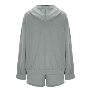 Conjunto de Sudadera Holgada y Pantalones Cortos de Color Sólido para Mujer, Primavera-Otoño, Traje Deportivo Informal de Dos Piezas, Ropa Deportiva Versátil - Product Image 6