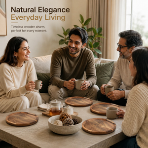 Ensemble de plateaux de service en bois d'acacia faits à la main – Assiettes rondes en bois pour servir les aliments, les collations, le fromage, les fruits et à la maison - Product Image 5