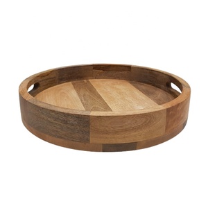 Fournitures pour restaurants et hôtels Plateau de service rond en bois de manguier Couleur naturelle Taille standard pour dessus de table en vrac - Product Image 1