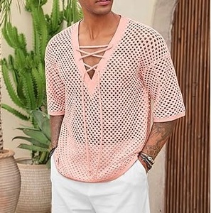 Camisetas de malla transparente para hombre, camisetas interiores de seda helada, camisetas básicas transparentes, camisetas sexys para fitness y culturismo, camiseta rosa con hombros caídos - Product Image 5