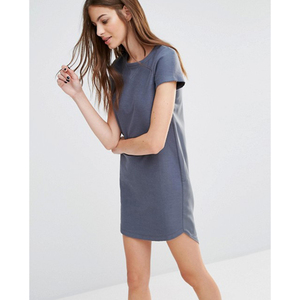 Robe T-shirt grise à col rond pour femme, coupe ample, manches courtes, couleur unie, en jersey décontracté, pour le printemps et l'été - Product Image 5