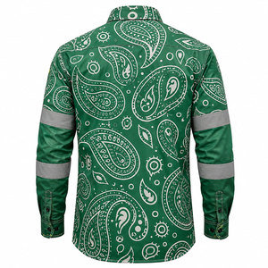 Camisa de Trabajo Unisex Verde Reflectante Antiestática Impermeable de Talla Grande con Estampado Paisley de Manga Larga, Uniforme de Alta Visibilidad - Product Image 3
