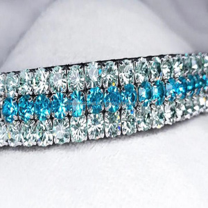 Banda recta de cuero de vaca de grano completo para cejas de caballo, hecha a mano con 5 filas de diamantes de imitación de cristales azul cielo, venta al por mayor - Product Image 3