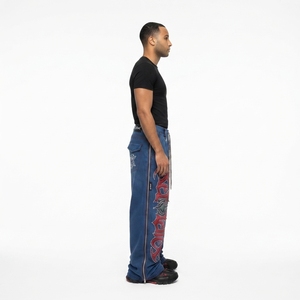 Wholesale Baggy <b>Men</b> Cargo Pants 480GSM Cotton Canvas <b>Wide</b> <b>Leg</b> Streetwear Silk Lined Distressed Zipper <b>Trousers</b> OEM Manufacturer - Product Image 3