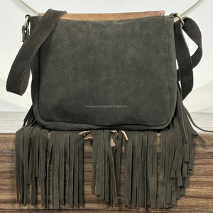 2025 dernière vente chaude femmes luxe qualité Top matériel peau de vache daim cuir bandoulière frange sac à main Turquoise pierre sac à main - Product Image 6