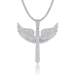 Hip Hop <b>Angel</b> Cross Pendant for Unisex Round Brilliant Cut Moissanite 925 Silver Bezel Set Religious Fine Jewelry Party <b>Charms</b> - Product Image 1