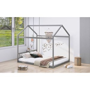 Letto a casetta in legno per bambini, misura Queen, con testiera grigia - Product Image 3