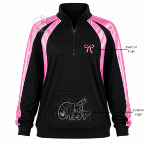 Ensemble de réchauffement pour équipe de cheerleading avec logo personnalisé en strass, veste à col zippé et poche kangourou, tenue de compétition pour équipe - Product Image 5