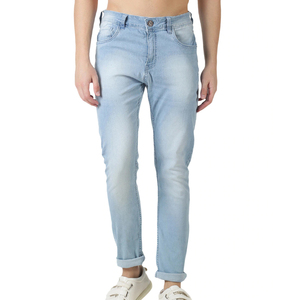 Pantalones Vaqueros de Mezclilla Azul Claro para Hombre, Estilo Nuevo, Personalizados de Fábrica, Corte Recto Ajustado, Casuales, con Bordado, Estilo Urbano, Pantalones Largos - Product Image 1