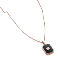 Collier Minimaliste en Or Massif 10K 14K avec Pendentif Rectangulaire Émail Noir, Style Art Déco Diamant Vintage, Bijou Délicat, Cadeau pour Femme