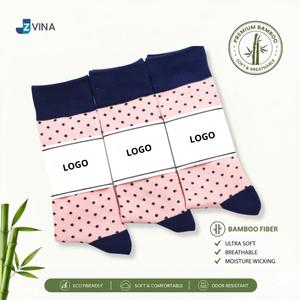 Chaussettes en fibre de bambou pour hommes JZVINA, motif à pois rose marine, logo personnalisé, chaussettes pour garçons d'honneur, respirantes, pour un usage quotidien, saison printemps - Product Image 1