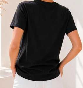 Camiseta de manga corta con cuello redondo para mujer, color negro y amarillo, informal, de corte regular, para verano - Product Image 1