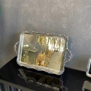 Bandeja de servicio Rectangular chapada en plata personalizada de alta calidad europea latón decorativo para fiestas de Ramadán de boda de Navidad - Product Image 2