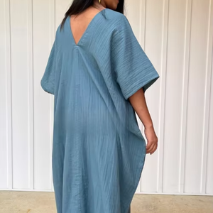 2026 Top Double Gauze Cotton Lounge Dress Cotton <b>Maxi</b> Breathable Loose Fit Dress Minimalist Summer Style <b>Kaftan</b> Dress - Product Image 1