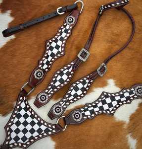 Harnais robuste en cuir de vachette argentin fait main, tailles personnalisées, avec collier de poitrage assorti à motif patte de léopard - Product Image 3