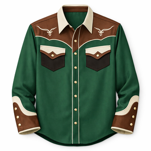 Camisa Vaquera Estilo Western Vintage, Corte Ajustado, Ribete en Contraste, Personalizable OEM, Unisex, Manga Larga, Bordada, con Botones, Estilo Rodeo - Product Image 1