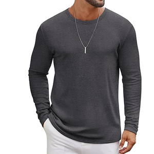 Men Long Sleeve Cotton T Shirt Casual Plain Crew Neck Tee Custom Printing Private Label Bulk Supplier - Product Image 1