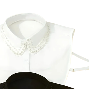 Collier de chemisier en lin brodé de fausses perles détachable blanc et noir, accessoire de mode élégant pour femme - Product Image 3