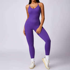 Combinaison de yoga en nylon pour femme, dos croisé, effet froncé aux fesses, body de sport, vêtements de fitness, tenue de sport une pièce, shapewear - Product Image 3