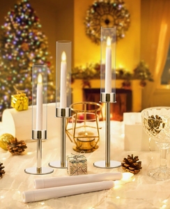 Ensemble de bougeoirs en métal doré avec cheminée en verre, chandelier moderne haut, centre de table de mariage, décoration - Product Image 2