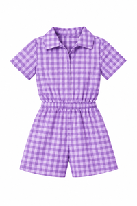 Conjunto de ropa de dos piezas a cuadros para niñas, camisa de manga corta y pantalones cortos, cintura elástica, ropa de verano - Product Image 3