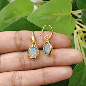Ethiopian <b>Opal</b> Brass Hook Dangle Drop <b>Earrings</b> 18k Gold Plated Trendy Women's Gift Wholesale - Product Image 3